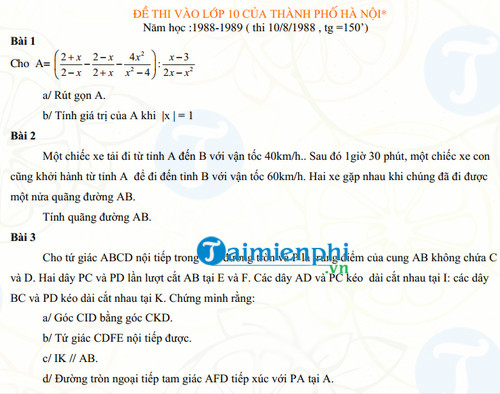 de thi mon toan vao lop 10 thpt thanh pho ha noi