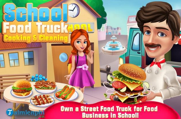 school food truck cooking and cleaning
