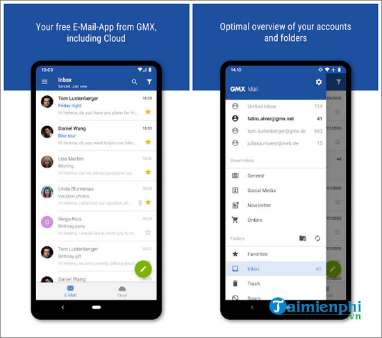 Download GMX Cho Android - Dịch vụ email với khả năng lọc thư rác -tai