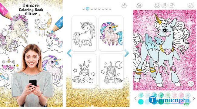 unicorn coloring book glitter