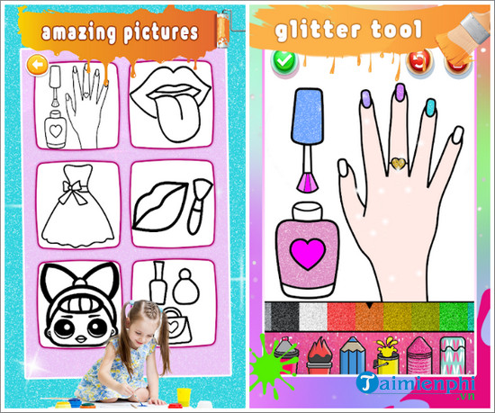 glitter nail drawing book and coloring game