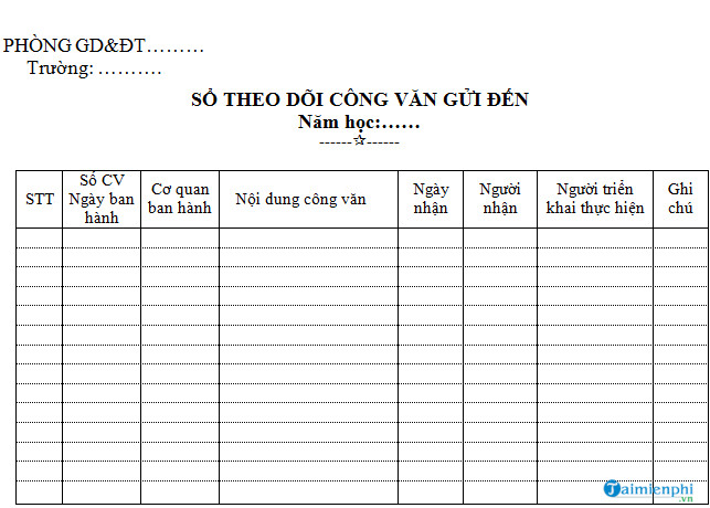 Mẫu Sổ Theo Dõi Công Văn Đến, Sổ Lưu Trữ, Ghi Chép Công Văn Đến -Taimi