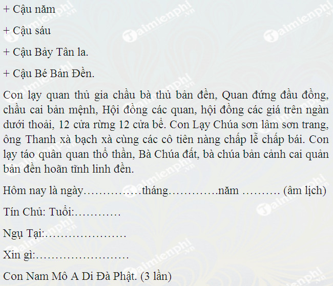 Download Văn khấn đền Mẫu Hưng Yên File DOC - Tham khảo bài cúng đến m
