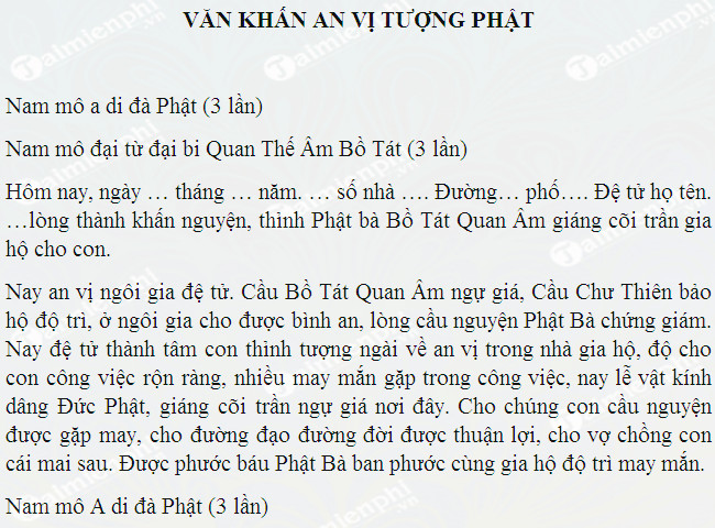 Văn Khấn An Vị Phật Tại Gia