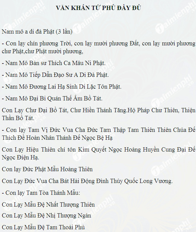 3. Các Phiên Bản Văn Khấn Tứ Phủ