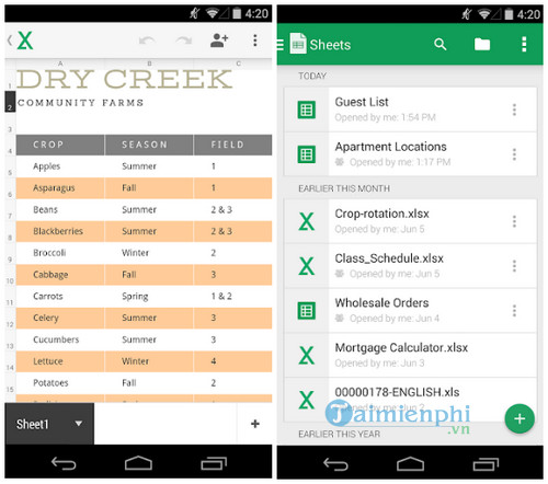 google sheets cho android