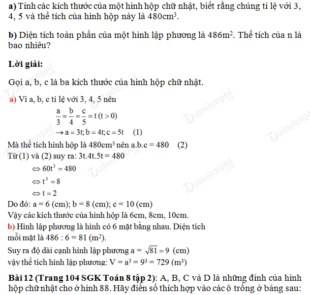 giai toan lop 8 the tich cua hinh hop chu nhat