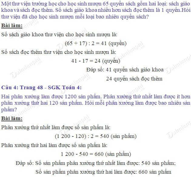 Giải bài tập trang 48 SGK toán 4