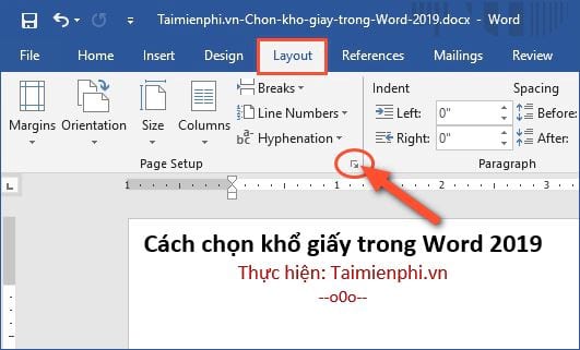 cach chon kho giay trong word 2019