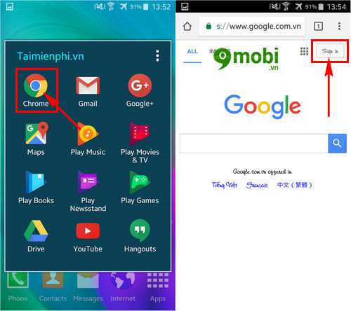 cach dang nhap gmail tren dien thoai samsung 2
