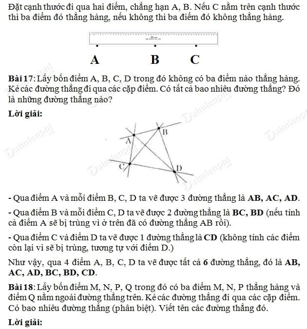 giai toan lop 6 duong thang di qua hai diem