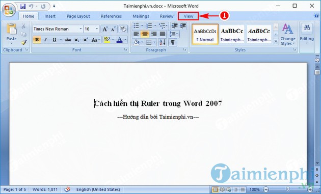 Cách hiển thị Ruler trong Word 2007