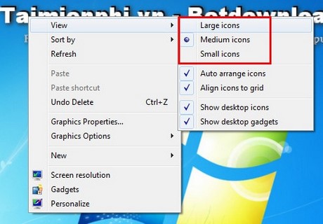 Chỉnh icon desktop, thu nhỏ icon desktop trên Win 7