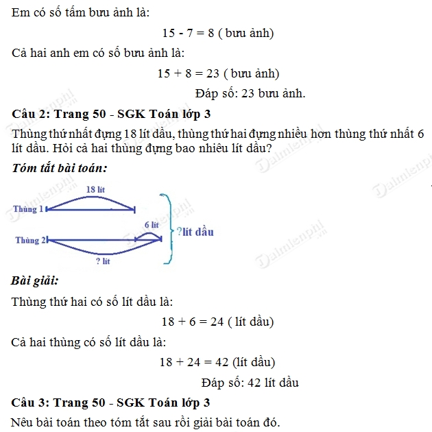 Giải bài tập trang 50 SGK toán 3 Bài 1, 2, 3 - Bút Chì Xanh
