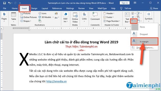 cach lam chu cai to o dau dong trong word 2019 2
