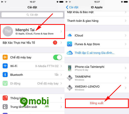 cach thay doi tai khoan icloud tren iphone