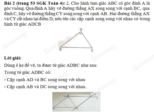 Giải bài tập trang 53, 54 SGK toán 4 Bài 1, 2, 3 - Vẽ hai đường thẳng