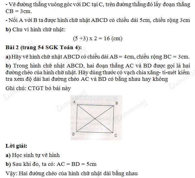 Giải bài tập trang 54 SGK toán 4