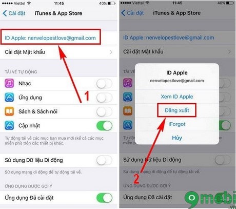 cach dang xuat tai khoan apple id tren iphone