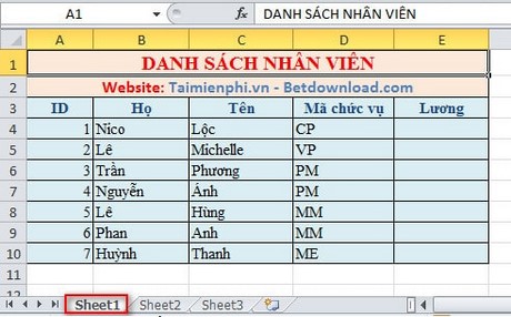 Lọc dữ liệu giữa các Sheet trong Excel