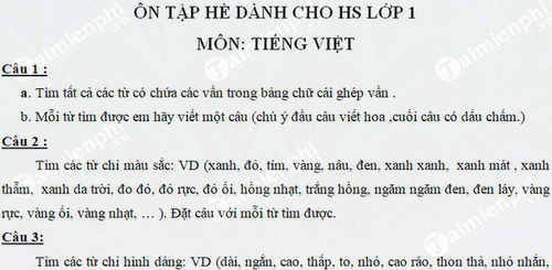 Tổng hợp bài tập Toán, tiếng Việt, tiếng Anh lớp 1