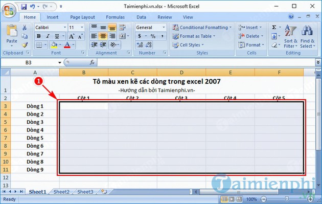 Tô màu xen kẽ các dòng trong Excel 2007, với danh sách bảng biểu dài