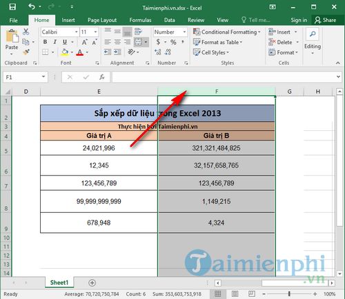 sap xep du lieu trong excel 2013