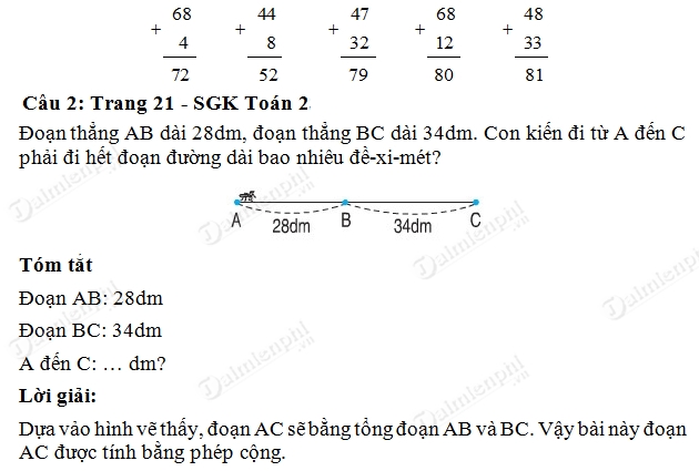 Giải bài tập trang 21 SGK toán 2