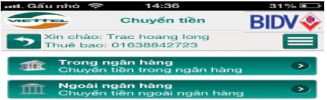 cach chuyen tien ngan hang bidv tu dien thoai 2