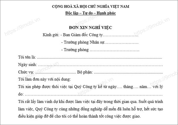 Tai mau don xin nghi viec file word