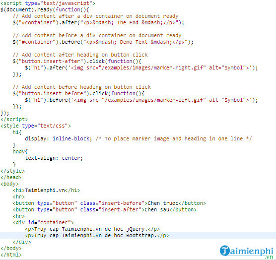 Cách chèn nội dung vào tài liệu HTML bằng jQuery