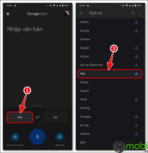 cach dung google dich tieng han sang tieng viet tren Android