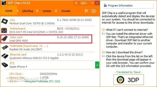 Cach cap nhat driver bang 3DP Chip cho may tinh