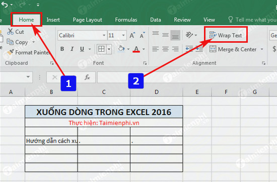 cach xuong dong trong excel mac