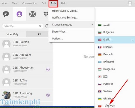 Thay đổi ngôn ngữ Viber trên máy tính, laptop