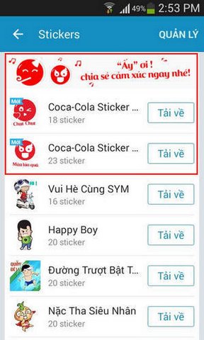 Hướng dẫn cài đặt sticker Coca Cola trên Zalo