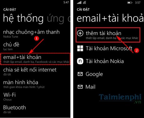 dang nhap gmail tren windows phone