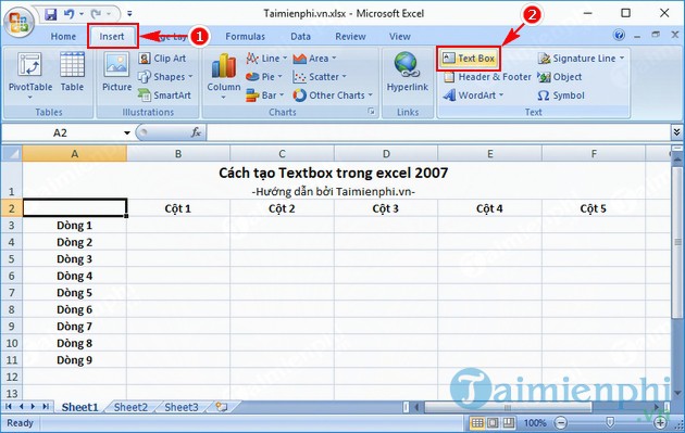 cach tao text box trong excel 2007