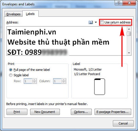tao label nhan thu Word 2007