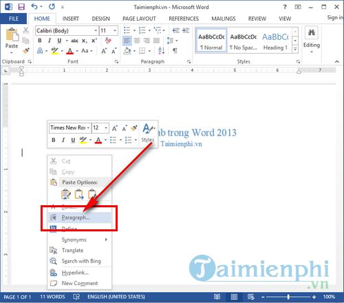 Cách định dạng Tab trong Word 2013