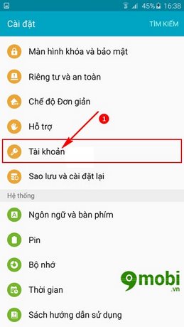 add tai khoan google vao samsung