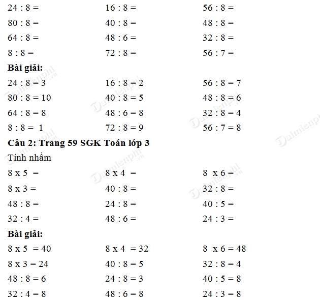 giai toan lop 3 bang chia 8