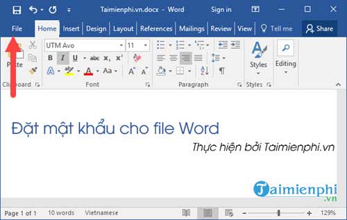 dat mat khau file Word