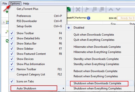 uTorrent - Thiết lập tự động tắt máy khi download xong