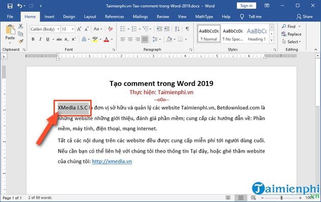 Cách tạo comment trong Word 2019