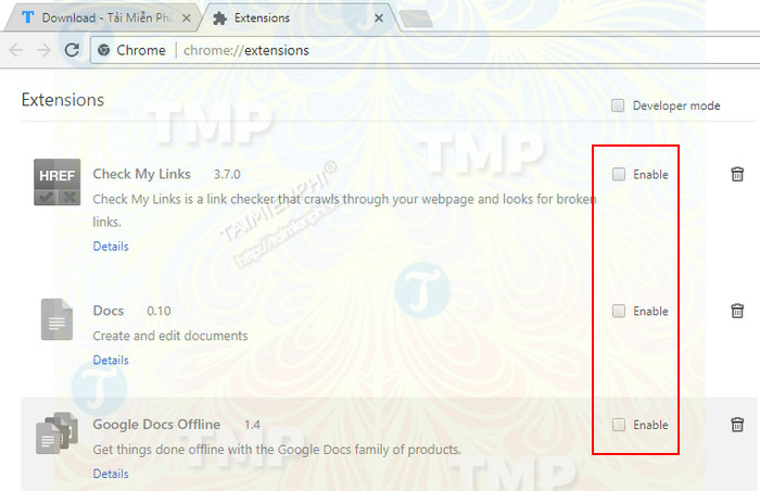 Bật, tắt extension trên Chrome, tiện ích mở rộng Google Chrome