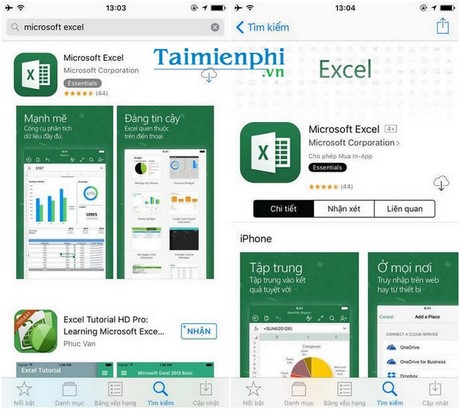 phan mem doc file excel tren iphone
