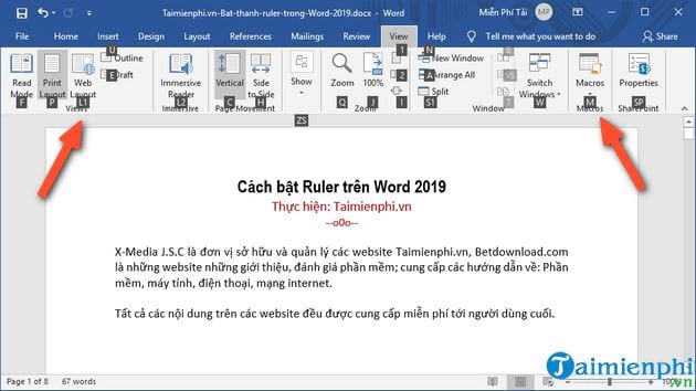 Cách bật Ruler trên Word 2019