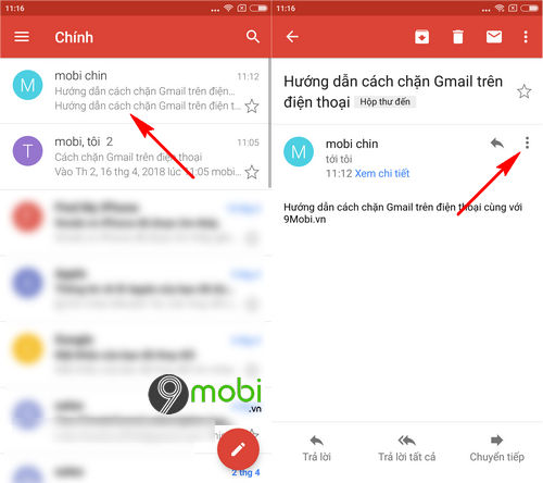 cach chan gmail tren dien thoai