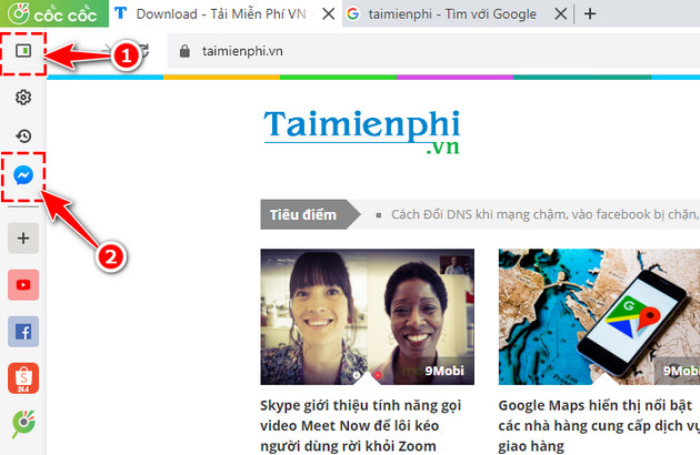 Cách chat Facebook Messenger trên thanh truy cập nhanh của Cốc Cốc